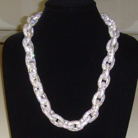 Rhinestone and Silver-Tone Chain Link Necklace - BLING! - Picture 1 of 15